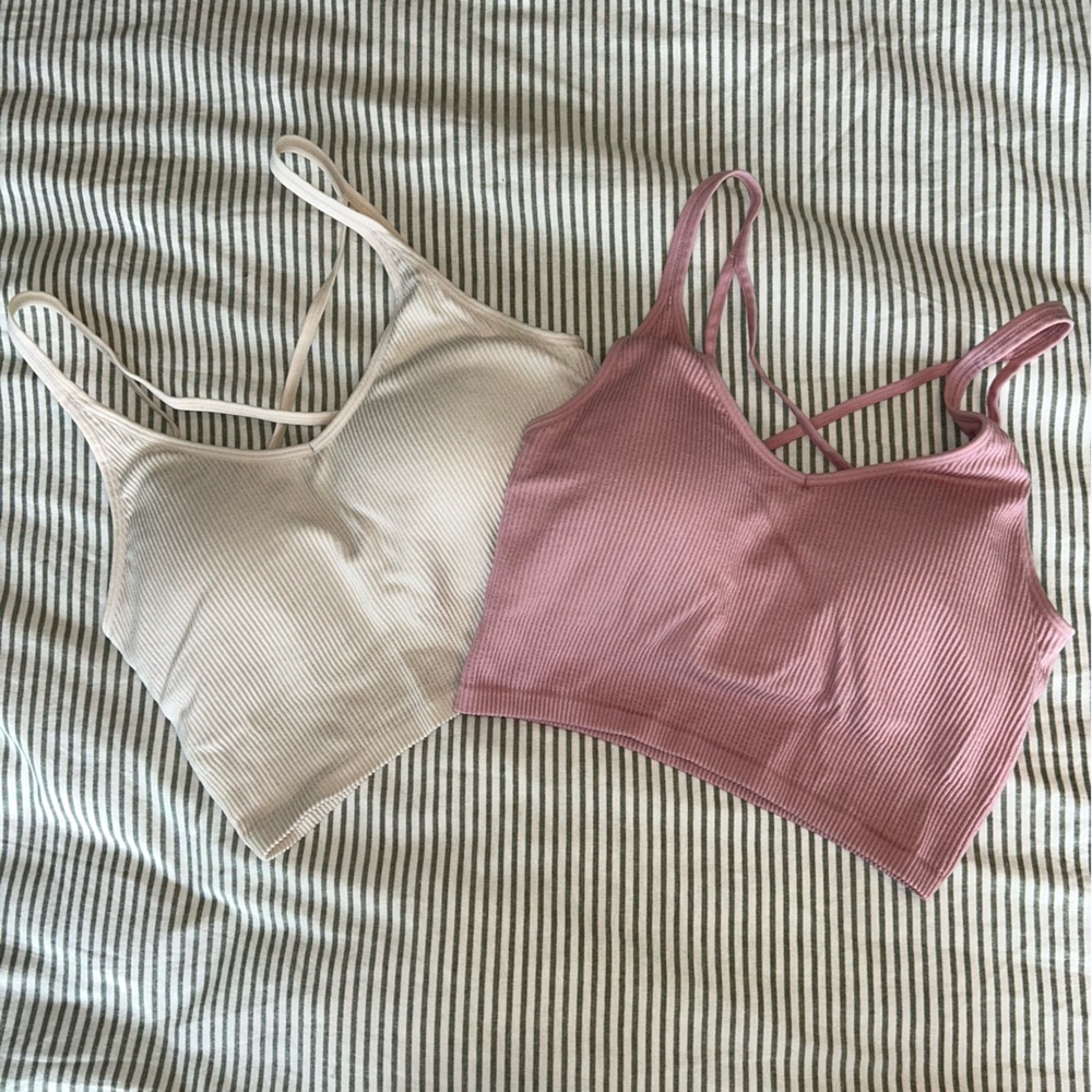 Lemon Ribbed Bralette Duo - Pink and Cream